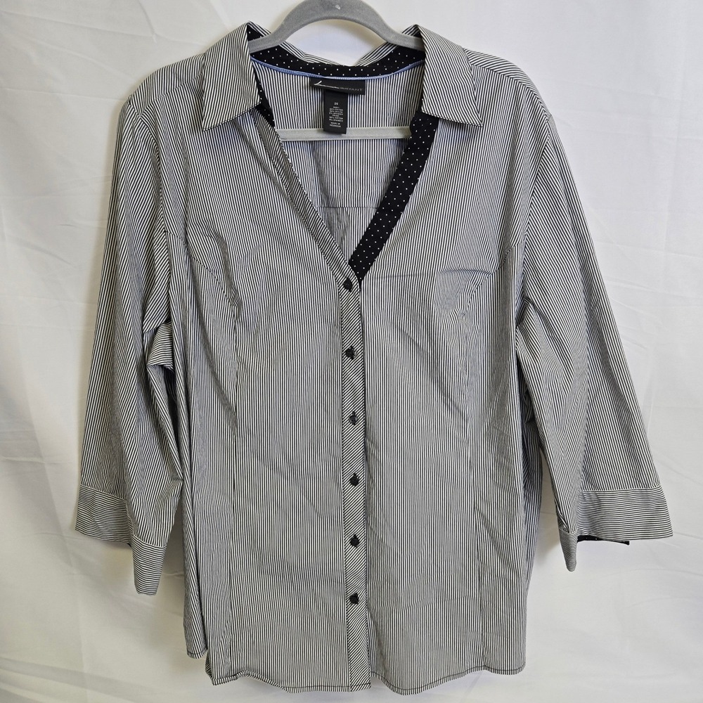 Lane Bryant Pinstriped Button Down Blouse, Professional, Black White, Size 26